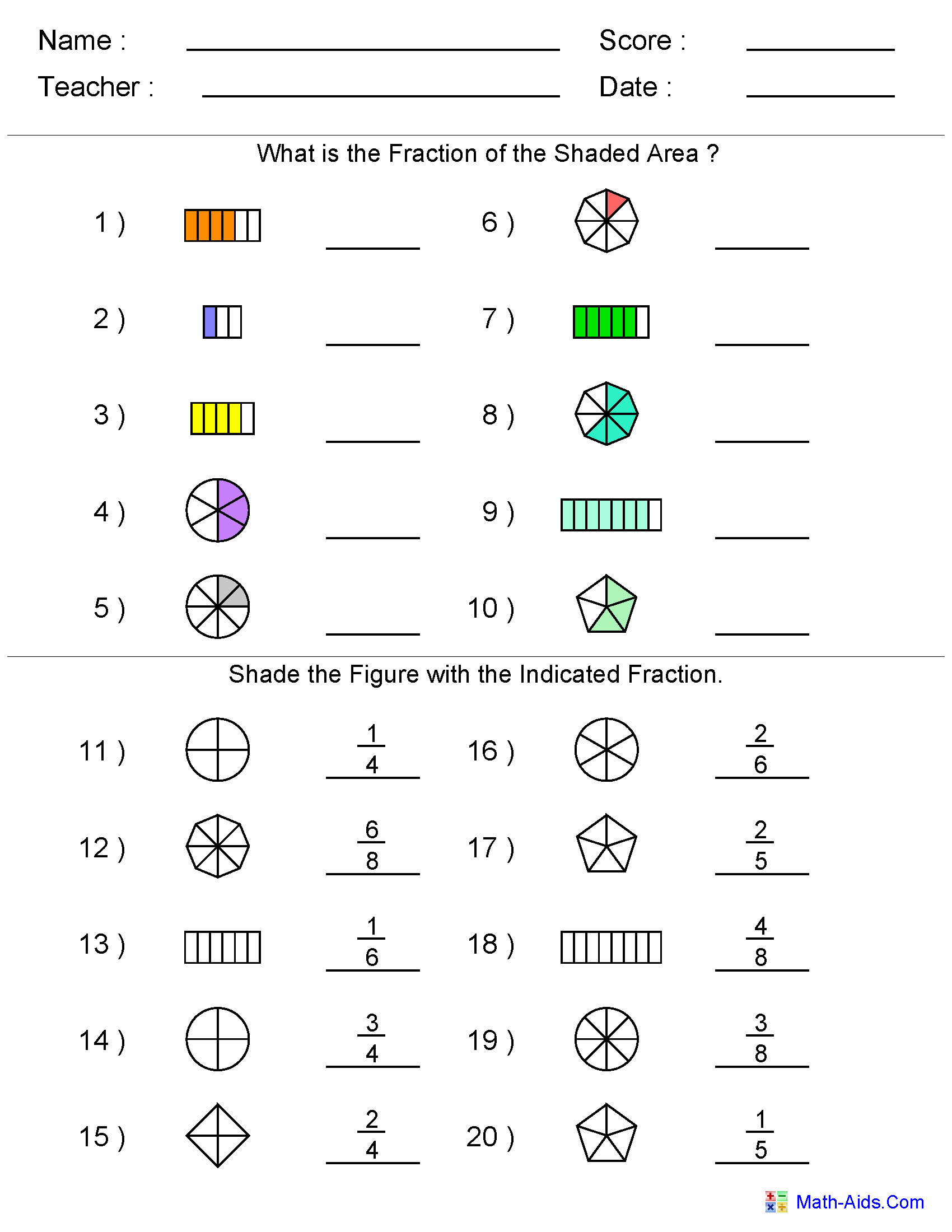 fraction math worksheet for 3rd grade