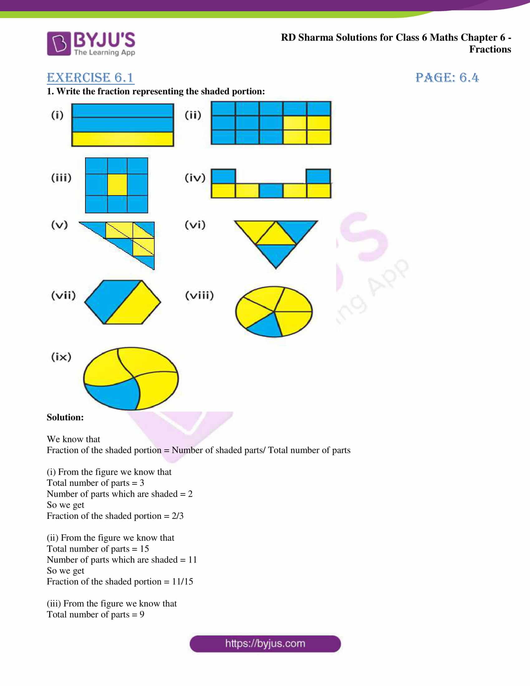 RD Sharma Solutions for Class 6 Chapter 6 Fraction PDF for free