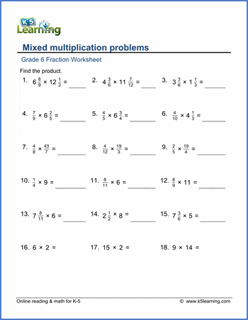 Grade 6 Fractions Worksheets: Mixed multiplication practice | Worsheets library...