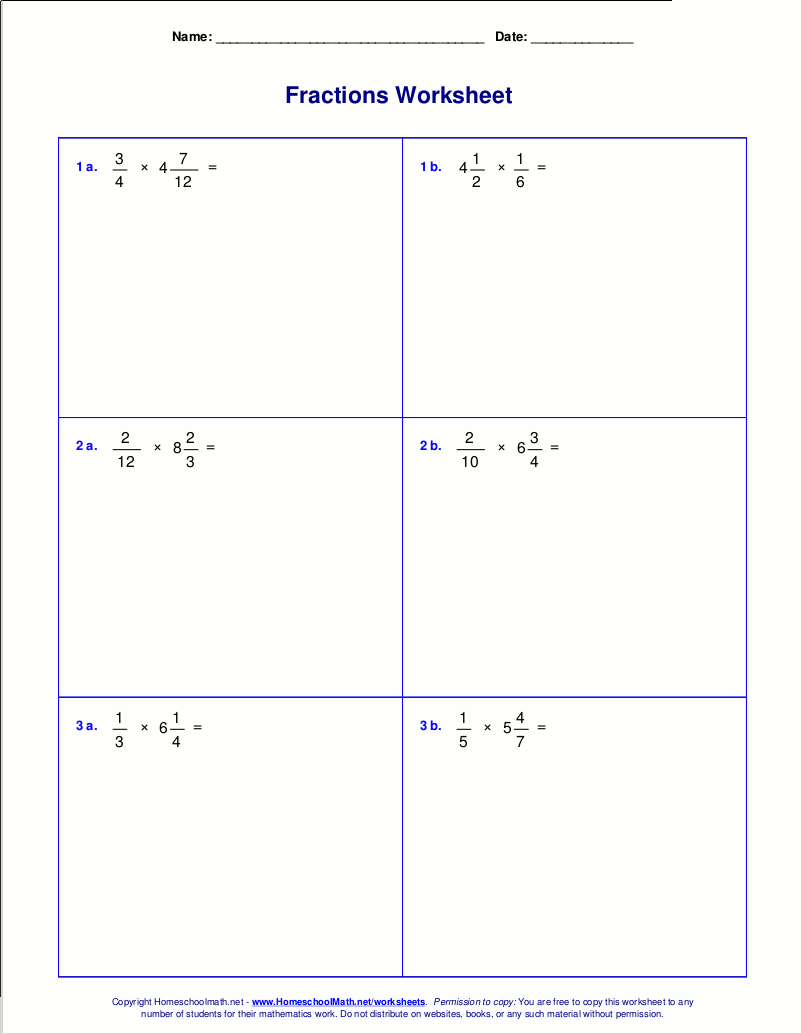 Worksheets for fraction multiplication