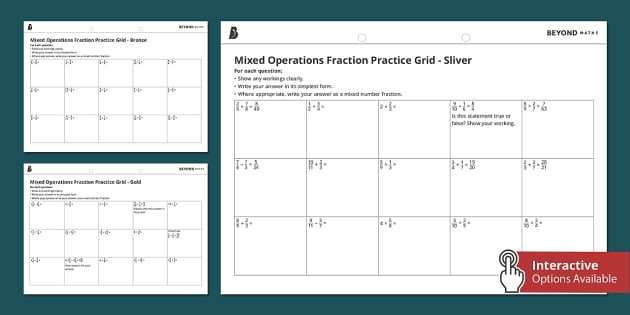 Fractions Mixed Operations Worksheets - Practice Grid | Beyond