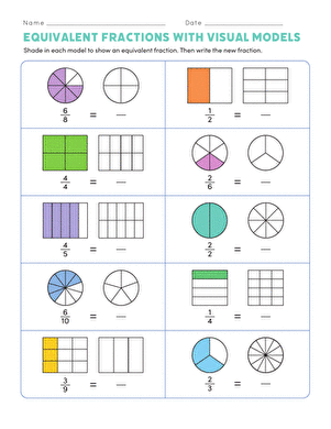 Equivalent Fractions With Visual Models | Worksheet 