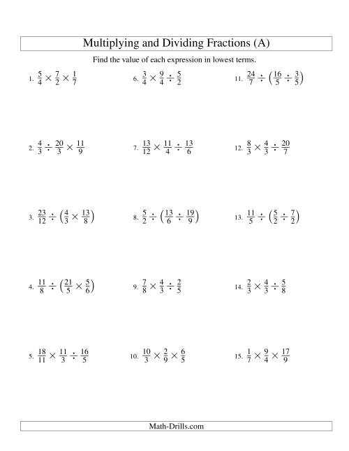 Multiplying and Dividing Fractions with Three Terms (A)
