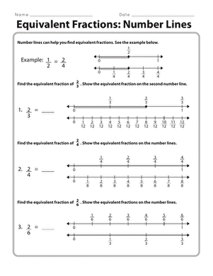 Equivalent Fractions: Number Lines | Worksheet 