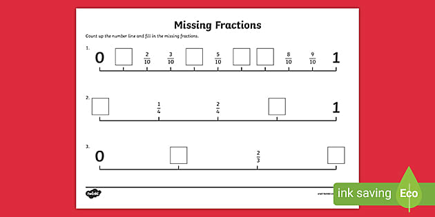 Missing Fractions on a Number Line Worksheet (teacher made)