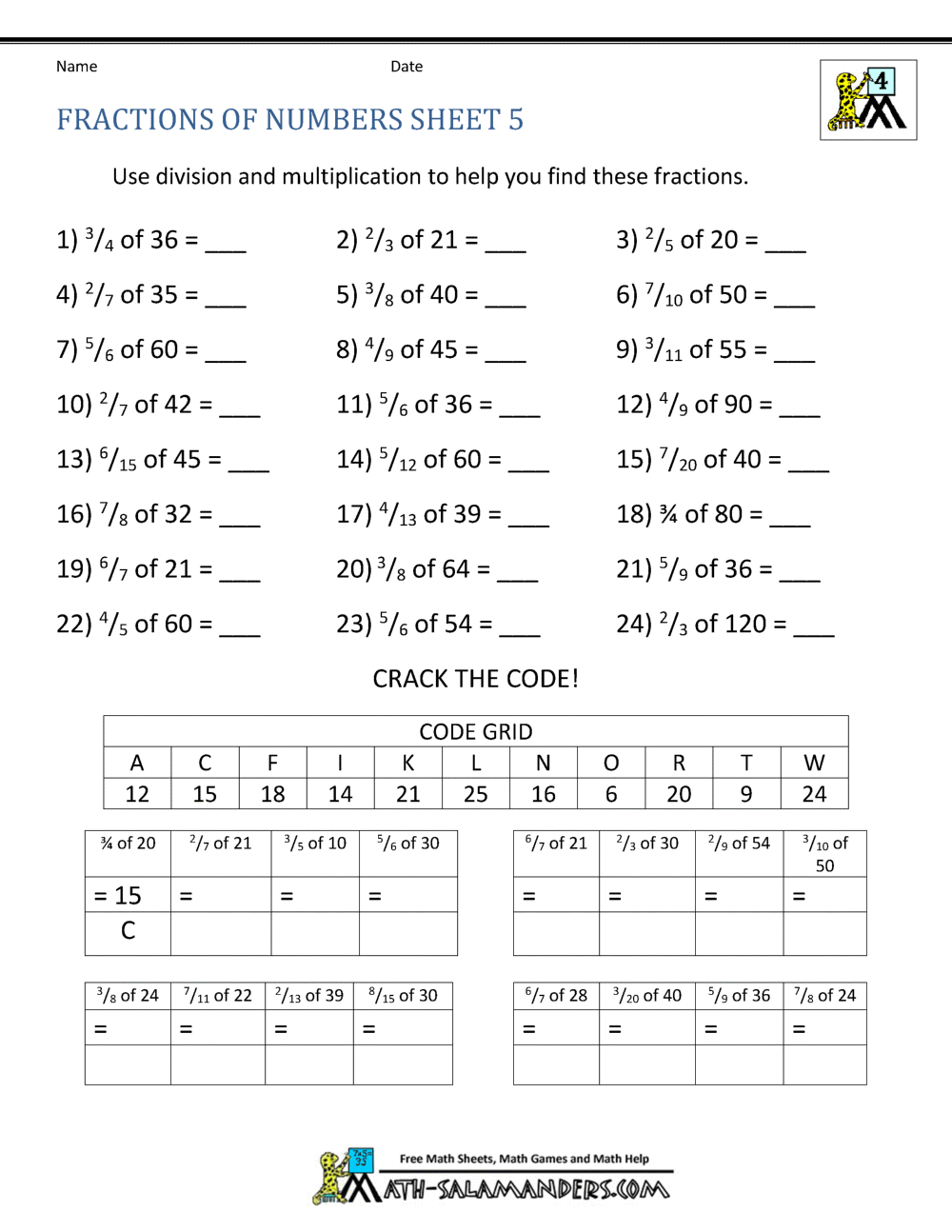Fraction of a Whole Number