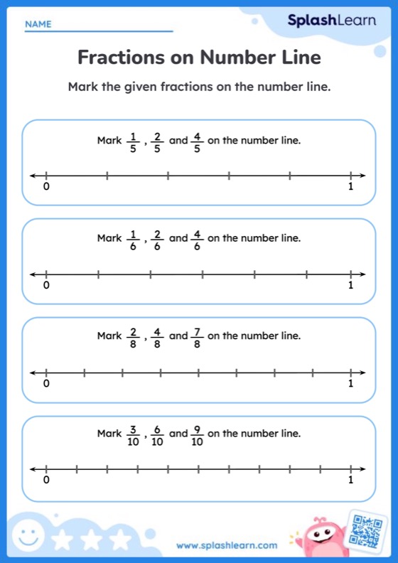 Mark the Fractions on the Number Line — Printable Math Worksheet