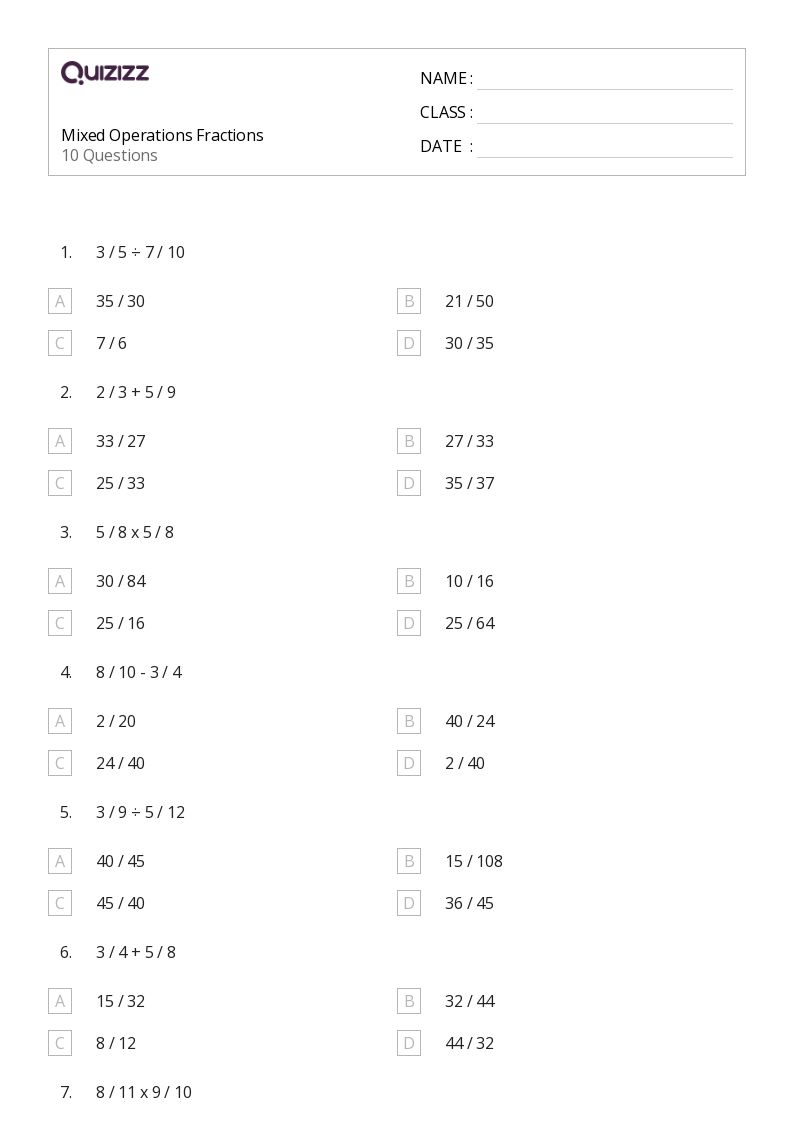 50+ Mixed Operations worksheets for 6th Grade on Quizizz | Free ...