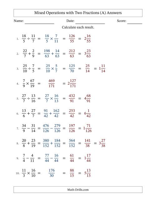Mixed Operations with Two Fractions with Unlike Denominators ...