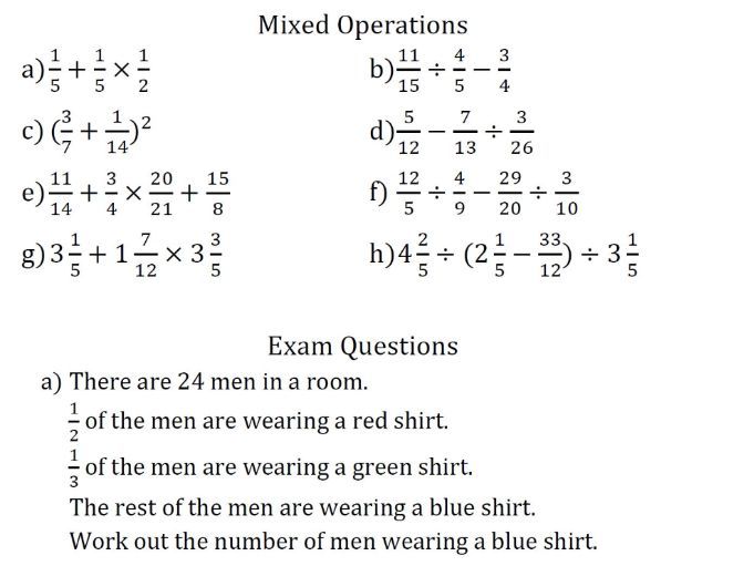fraction operations worksheet