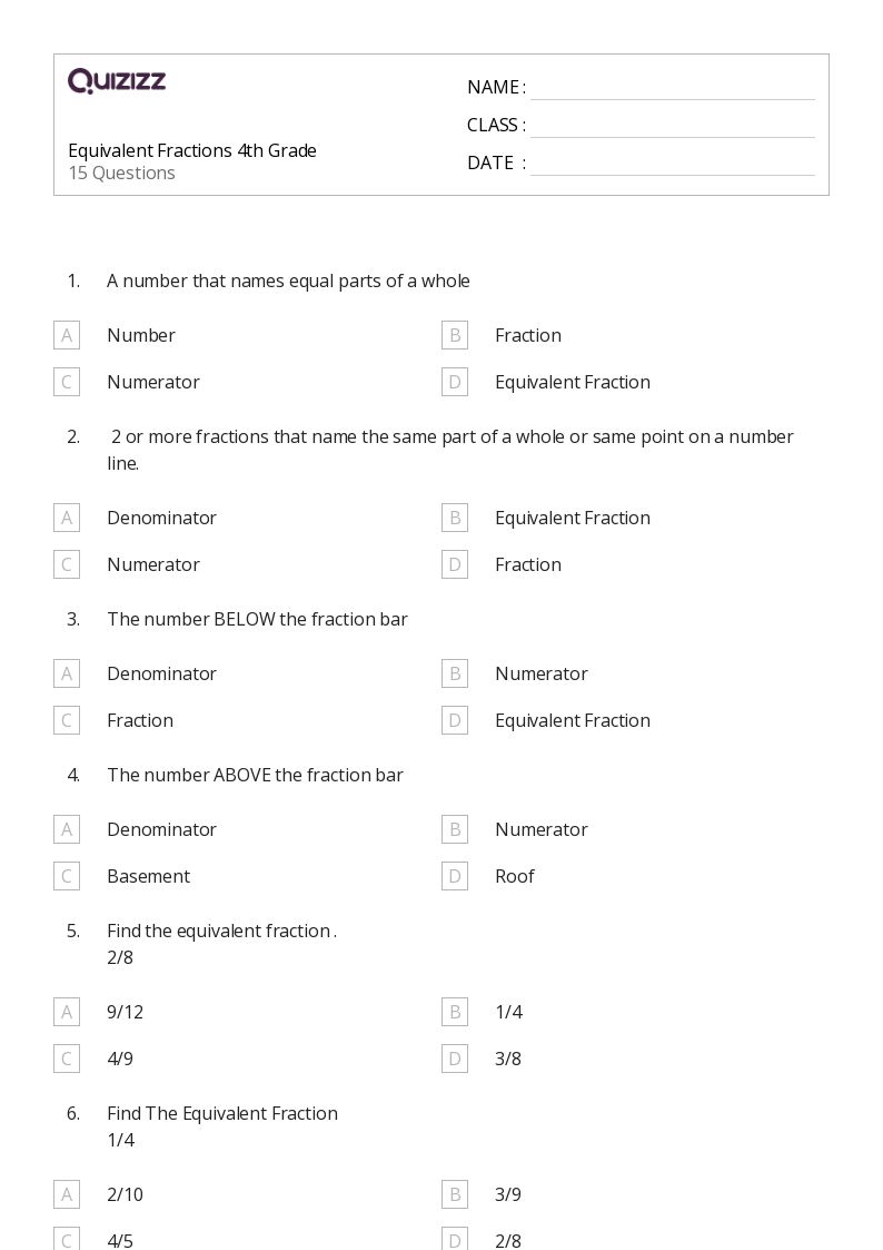 50+ Fractions worksheets on Quizizz | Free &  Printable
