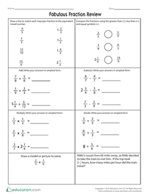 Fabulous Fraction Review | Worksheet 