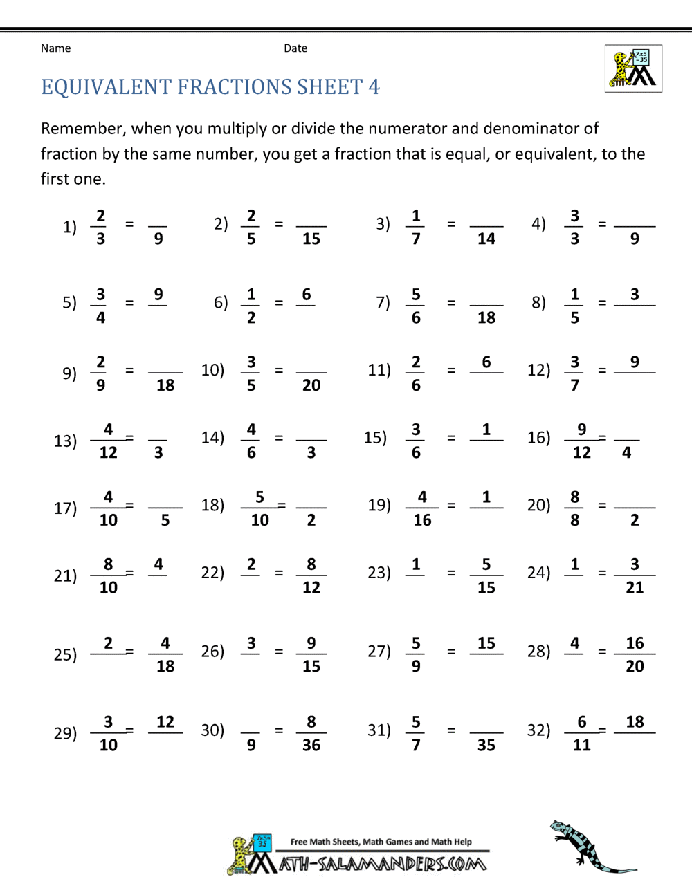 fraction sheet