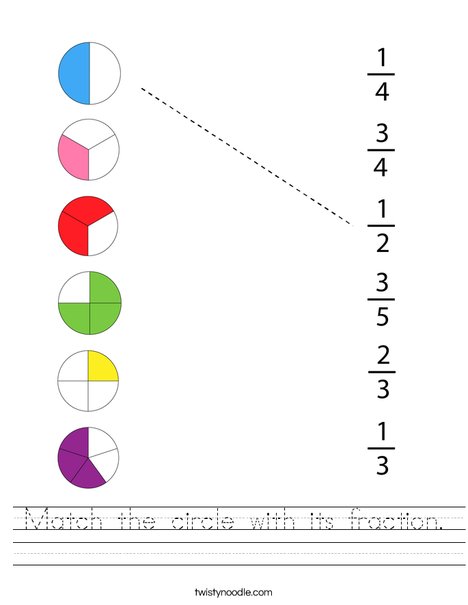 Match the circle with its fraction Worksheet - Twisty Noodle