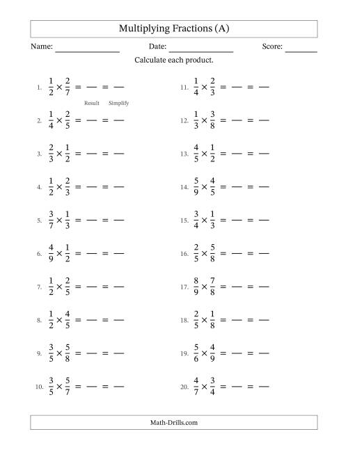 Multiplying Two Proper Fractions with All Simplification (Fillable ...