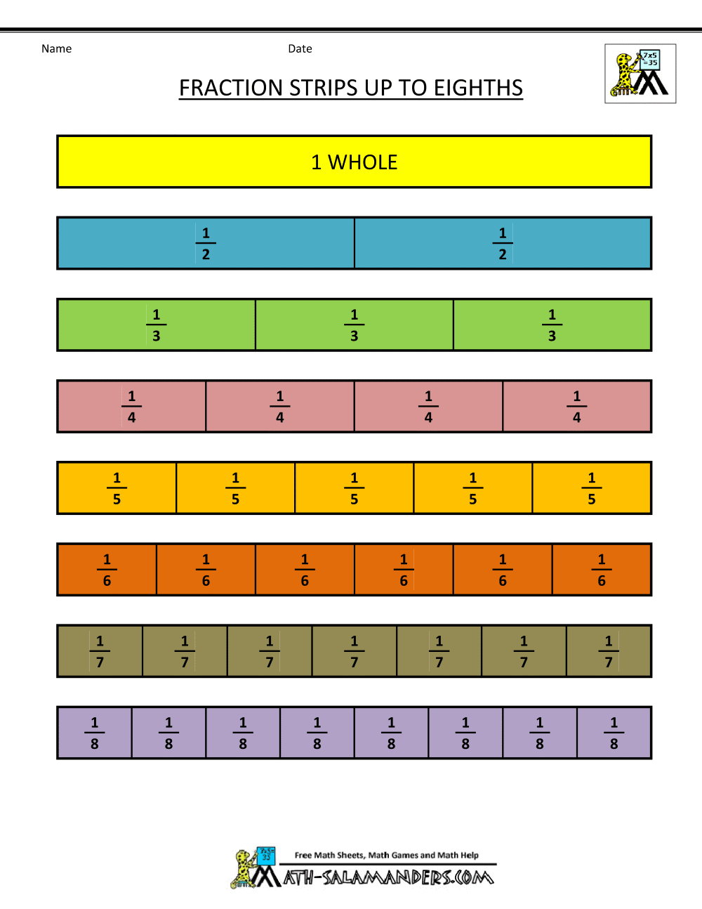 fraction strips worksheet free