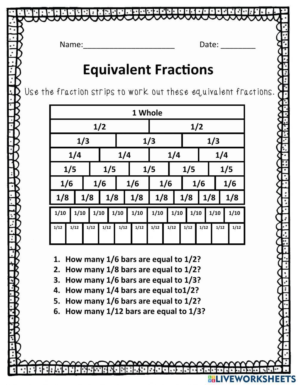 Fraction Strips Worksheet Live Worksheets Worksheets Library