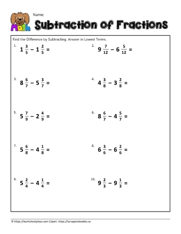 Fraction Subtraction Mixed CD Worksheets
