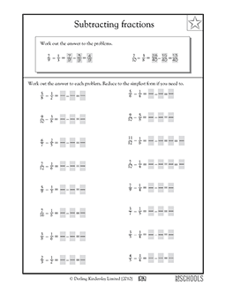 Subtracting fractions #2 | 5th grade Math Worksheet | GreatSchools