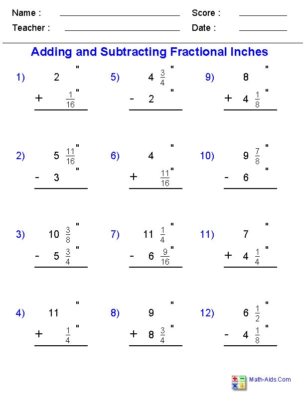 fraction subtraction worksheet