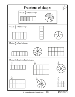 Fractions of shapes | 3rd grade Math Worksheet | GreatSchools