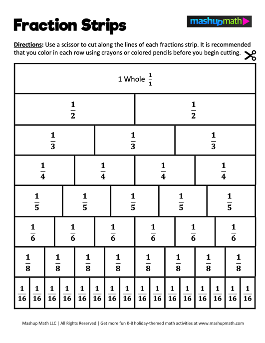 Fraction Strips Printable File Folder Fun Worksheets Library