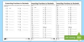 Converting Fractions Decimals and Percentages Activity