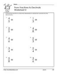 Fractions to Decimals Worksheets