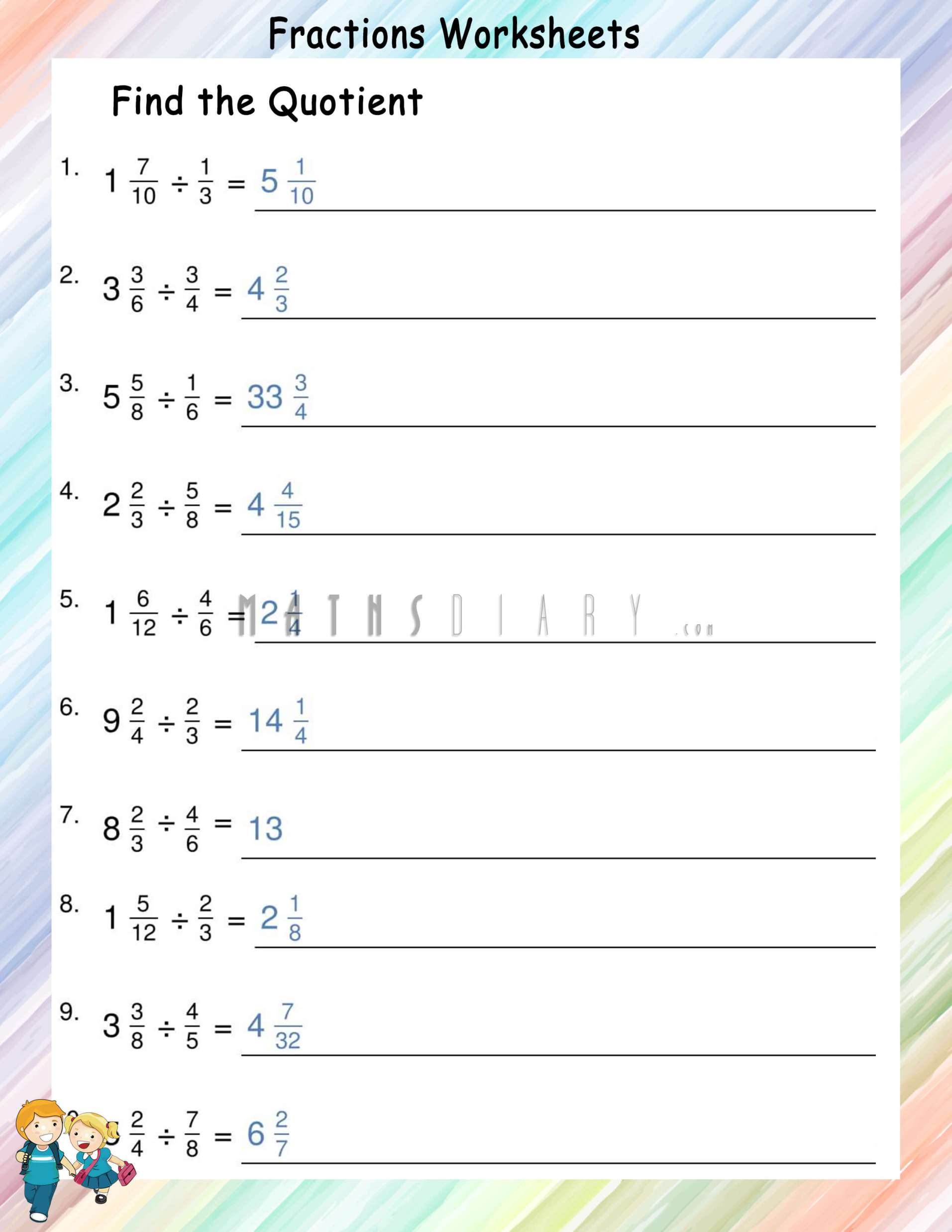 Dividing mixed number by fractions worksheets - Math Worksheets ...