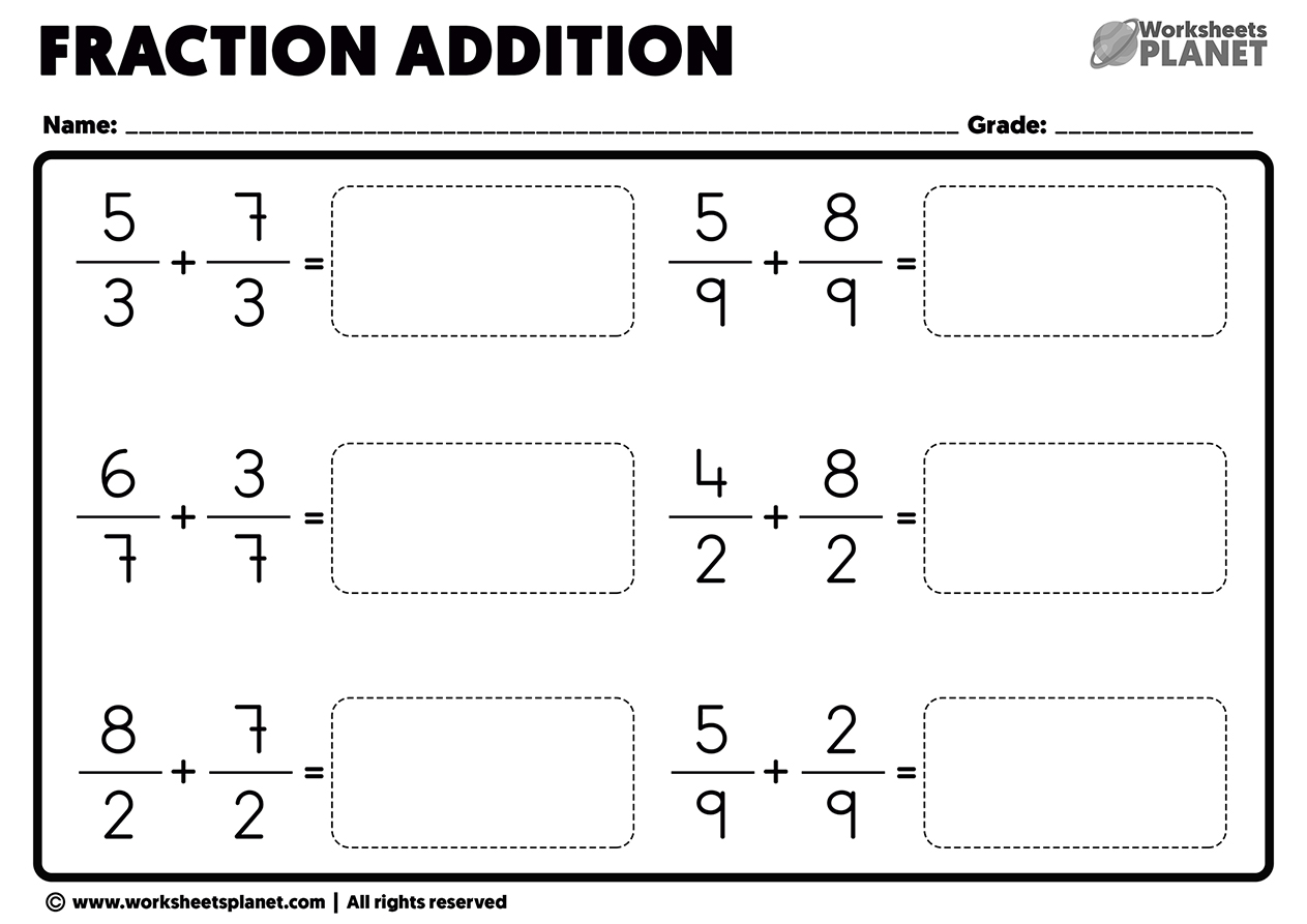 Adding Fractions Problems with Same Denominator