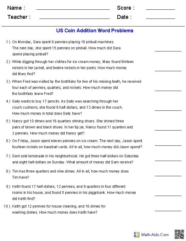 Word Problems Worksheets | Dynamically Created Word Problems