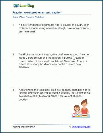 Division with unit fractions word problems | Worsheets library