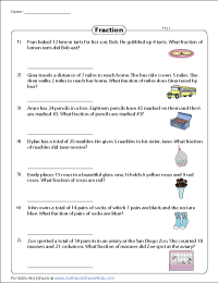 Fraction Word Problems Worksheets
