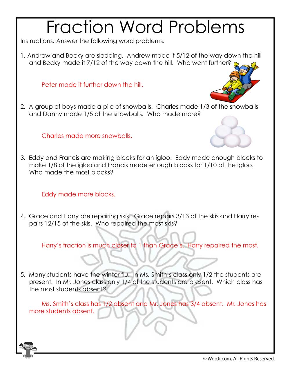 fraction word problems worksheet 7th grade