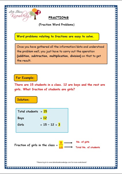 Grade 3 Maths Worksheets: (7.9 Fraction Word Problems) - Lets ...