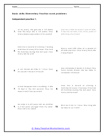 Fraction Word Problems Worksheets