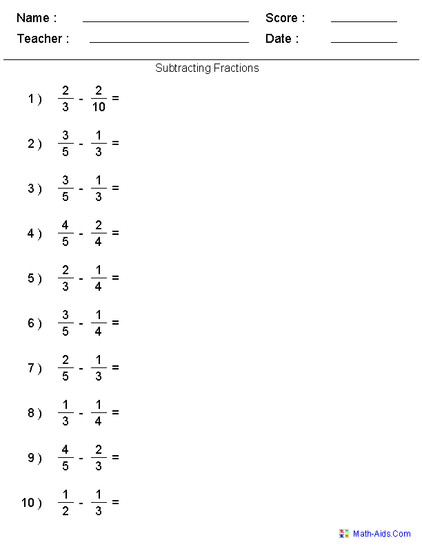 Fractions Worksheets | Printable Fractions Worksheets for Teachers