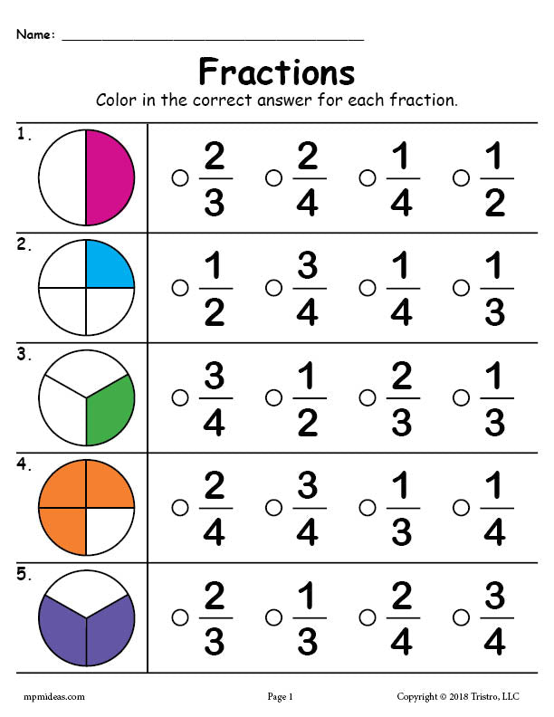 Printable Fractions Worksheet!