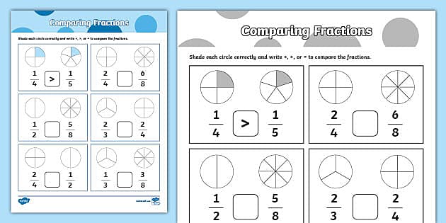 Comparing Fractions Worksheet for 3rd-5th Grade - Twinkl