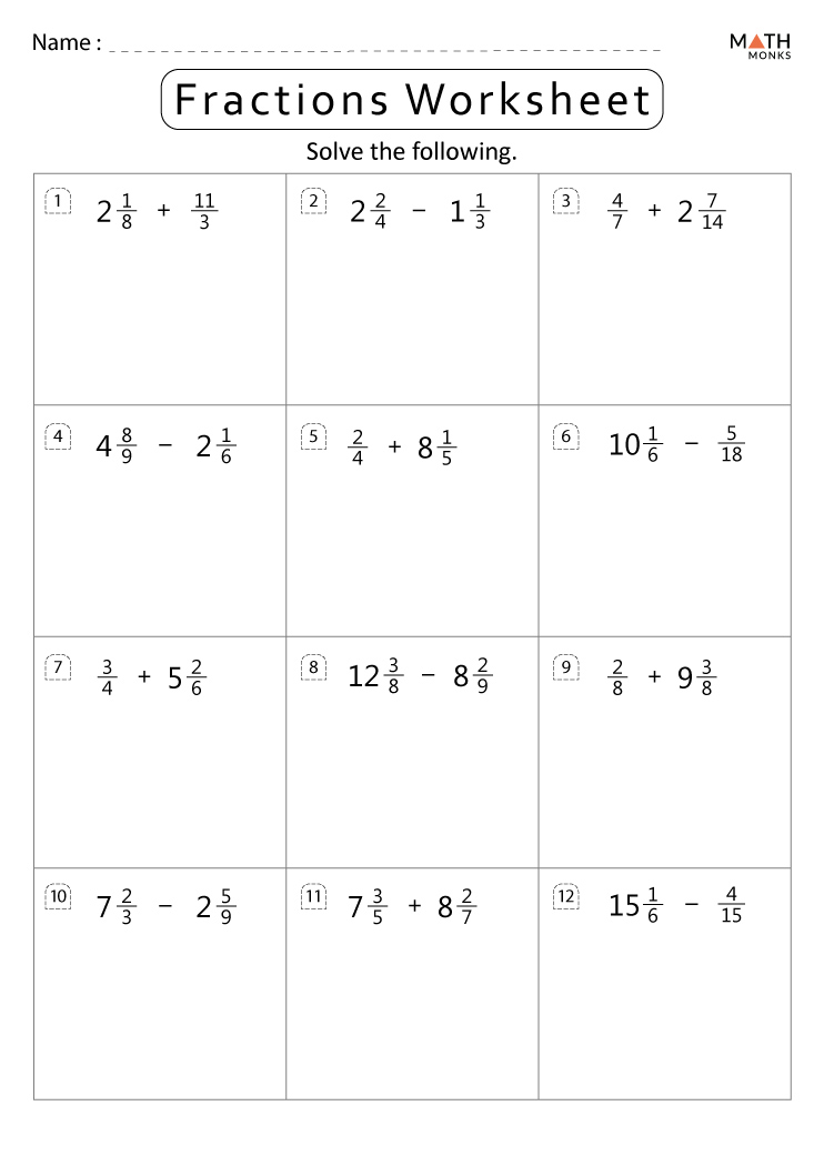 6th Grade Fractions Worksheets - Math Monks