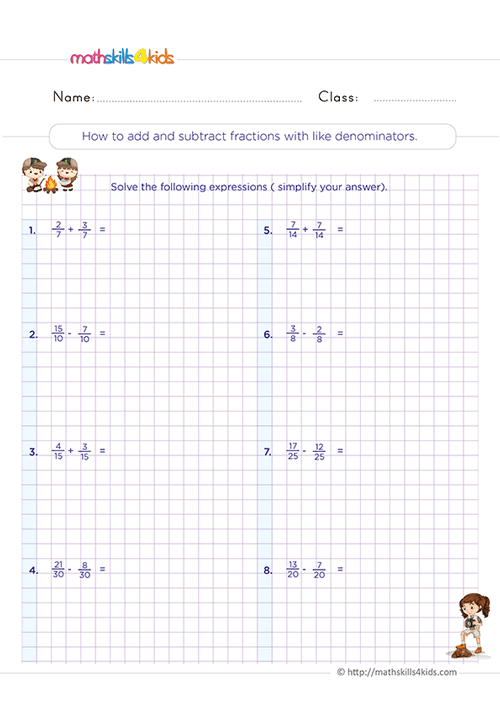 Free printable 3rd Grade fractions worksheets for math practice