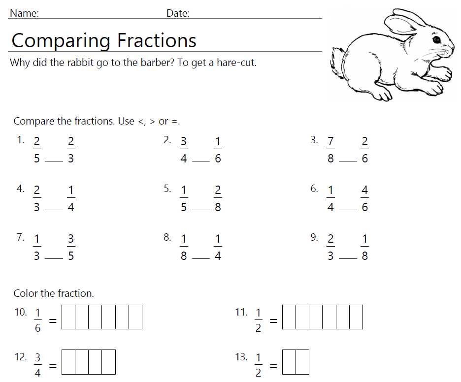 Comparing Fractions 3rd Grade Worksheet | Educational Resource