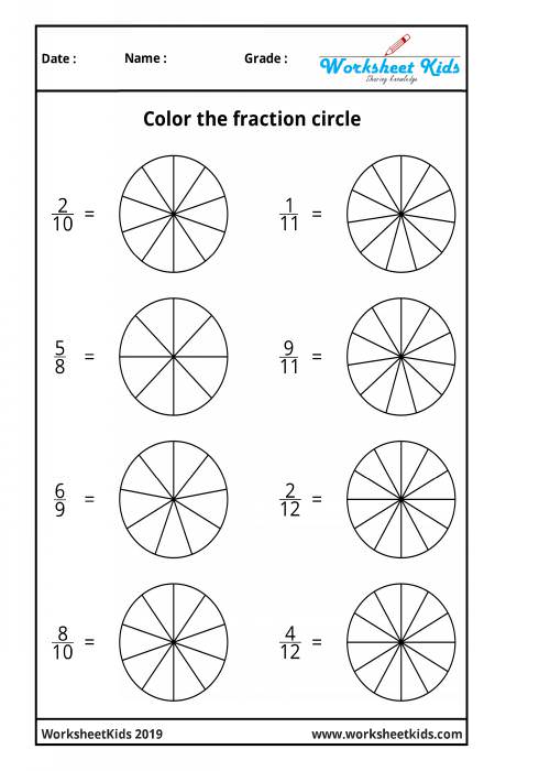 Fraction circles coloring printable worksheets | 3rd | 4th | 5th ...