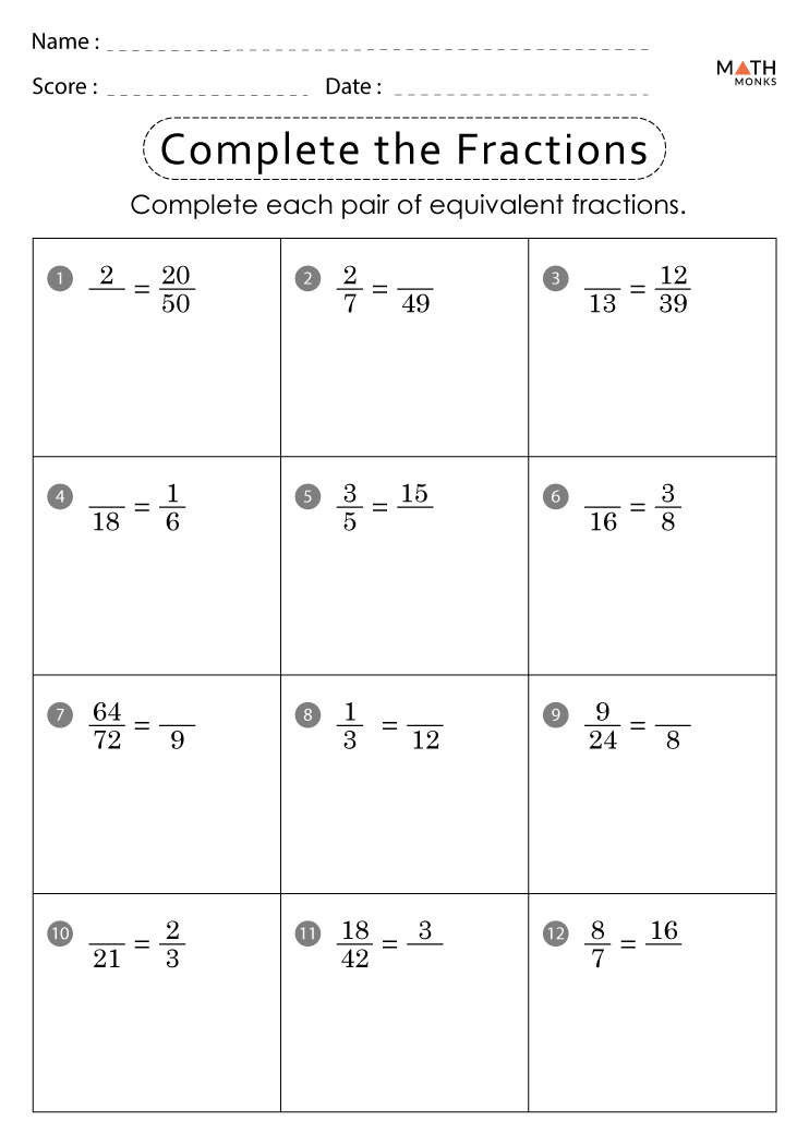 fraction worksheet for 6th grade