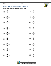 Simplifying Fractions Worksheet