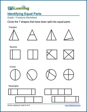 1st Grade Fractions - Math Worksheets | Worsheets library