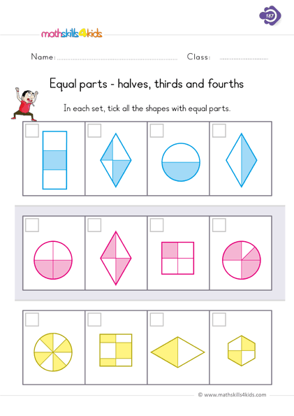 Free fraction worksheets for Grade 1 students (PDF Download)