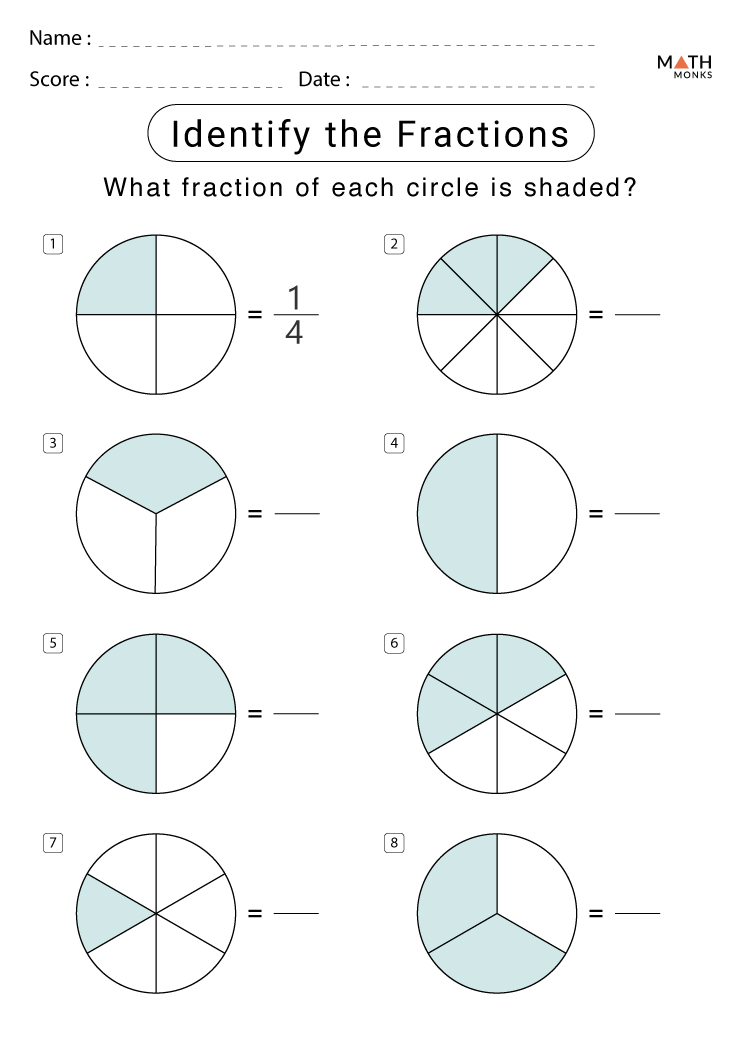 1st Grade Fraction Worksheets with Answer Key