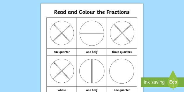 Fractions Year 1: Read and Colour Worksheet (teacher made)