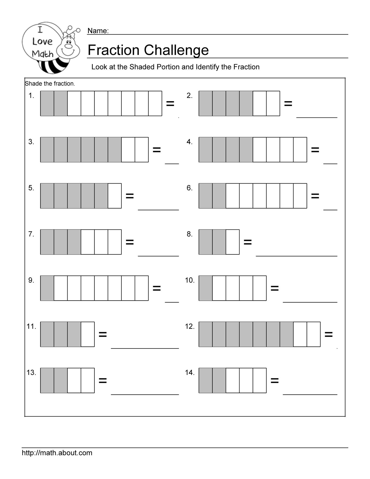 Identify the Fraction Worksheet 1 of 10